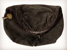 Load image into Gallery viewer, 1960’s vintage RUTH SALTZ Fold Over Clutch Purse Evening Bag Black Suede Leather Reptile Trim