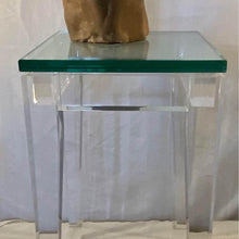 Load image into Gallery viewer, Designer lucite side table with 3/4” thick glass top. Immaculate
