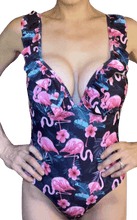 Load image into Gallery viewer, 00’s does 80's One Piece Flamingo Ruffle Swimsuit by Halara