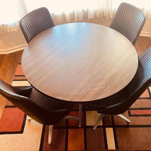 Load image into Gallery viewer, MCM  42” Steelcase table &amp; 2 black vinyl Chromcraft chairs 3pc dining set mid century modern

