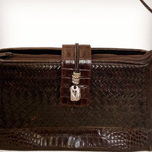 Load image into Gallery viewer, 1990’s Brighton C216279 Mahogany woven leather/Crocodile shoulder bag . Authentic BRIGHTON
