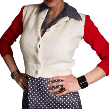 Load image into Gallery viewer, 50's Red and White Cropped Cardigan by Handmade
